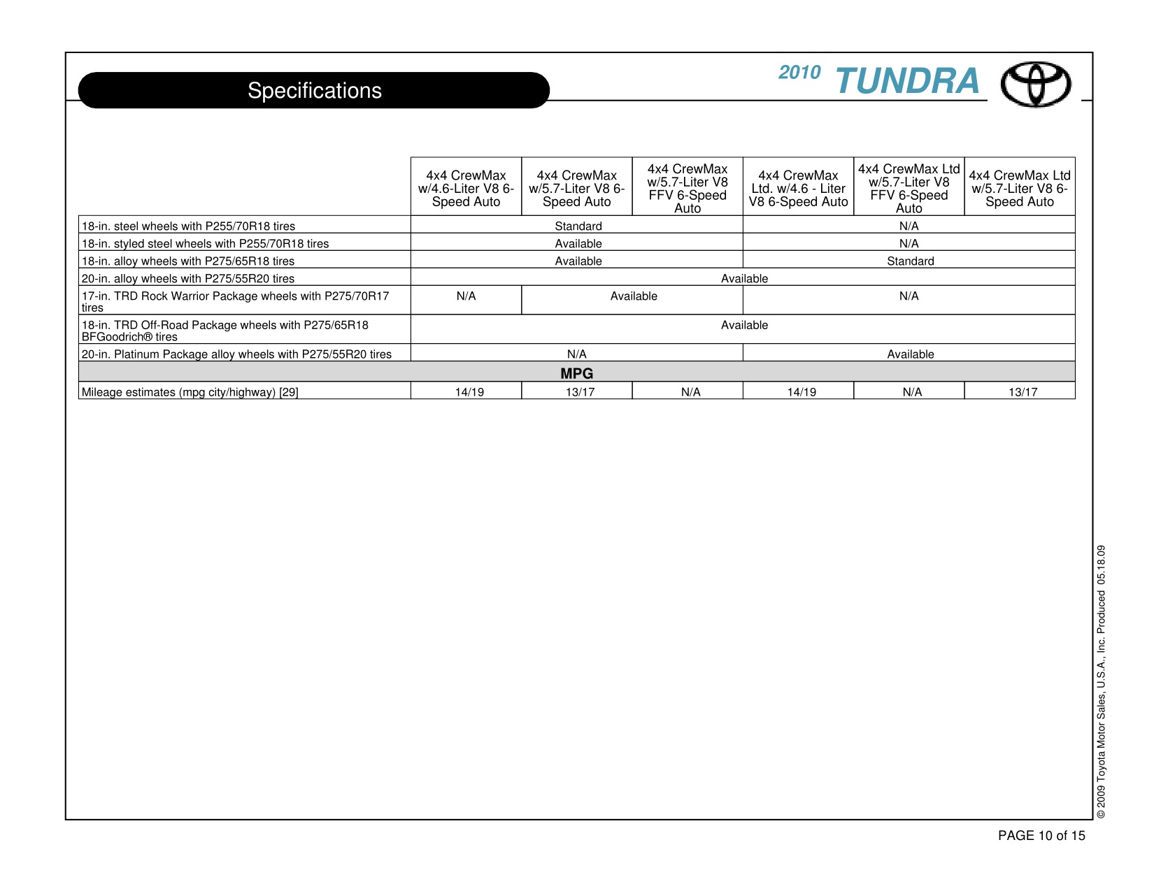 2010 Toyota Tundra CM 4x4 Brochure Page 13